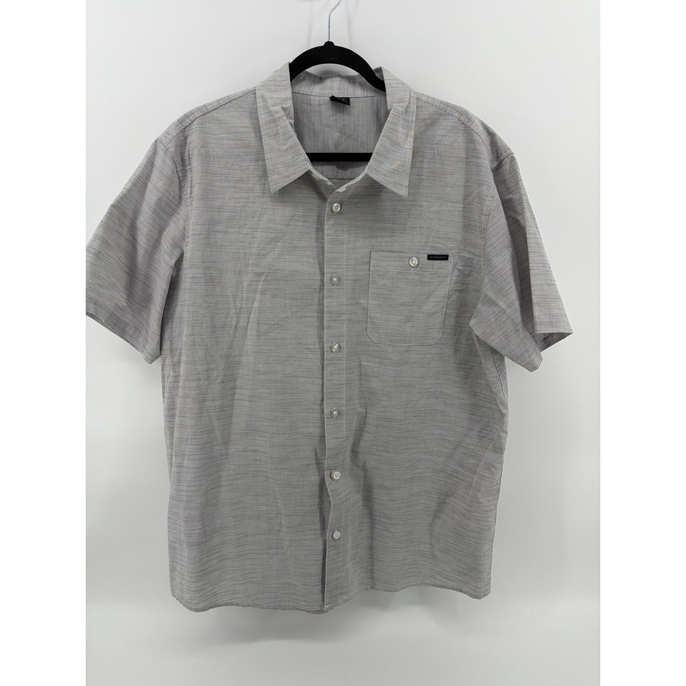 Oakley, Casual Button Up Shirt, Short Sleeve Men's Gray/White Stripe, Size XL